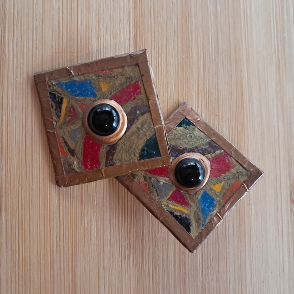 Colorful Abstract Square Earrings - Picture 4 of 5